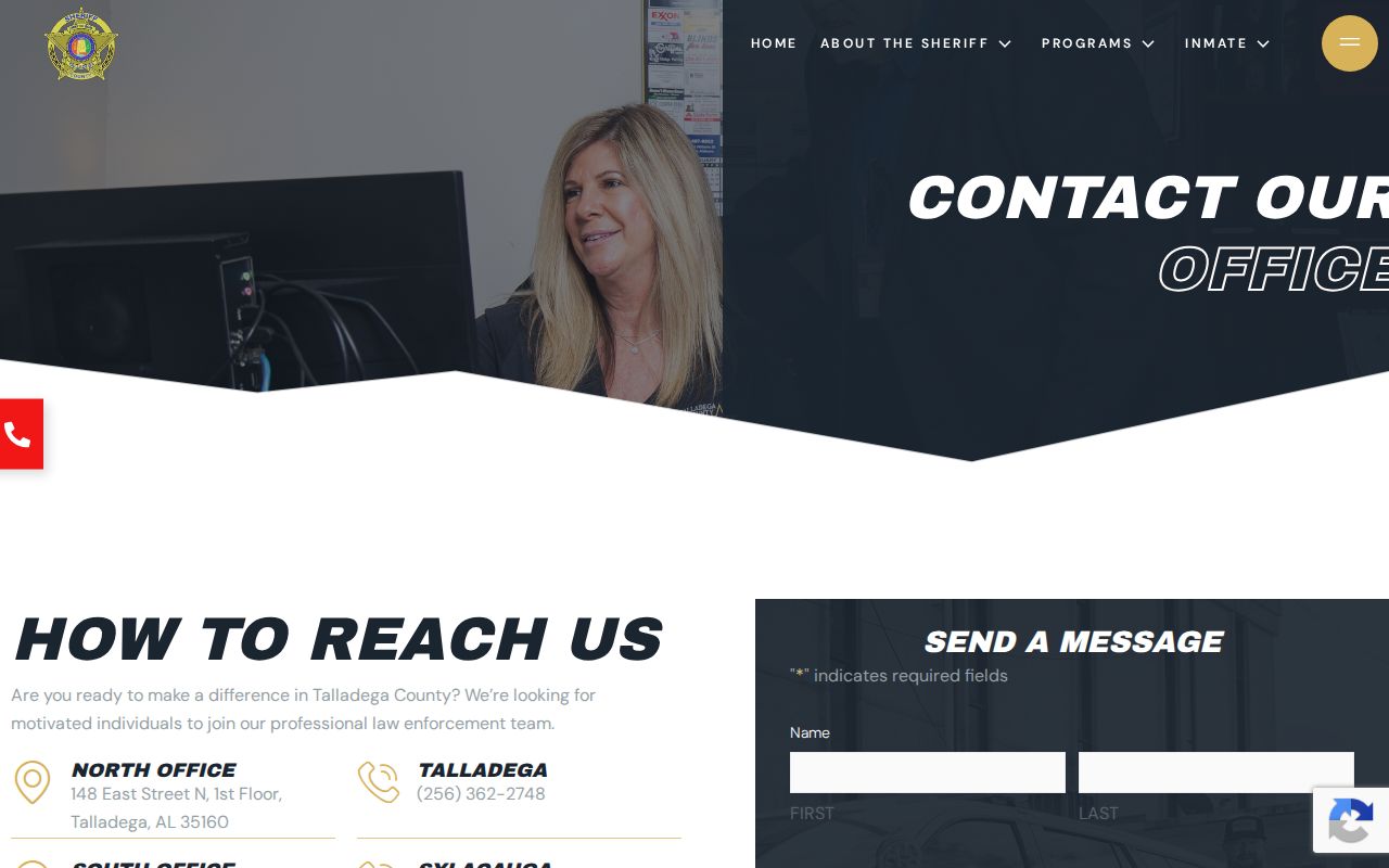Talladega County Sheriff's Office booking record contact page