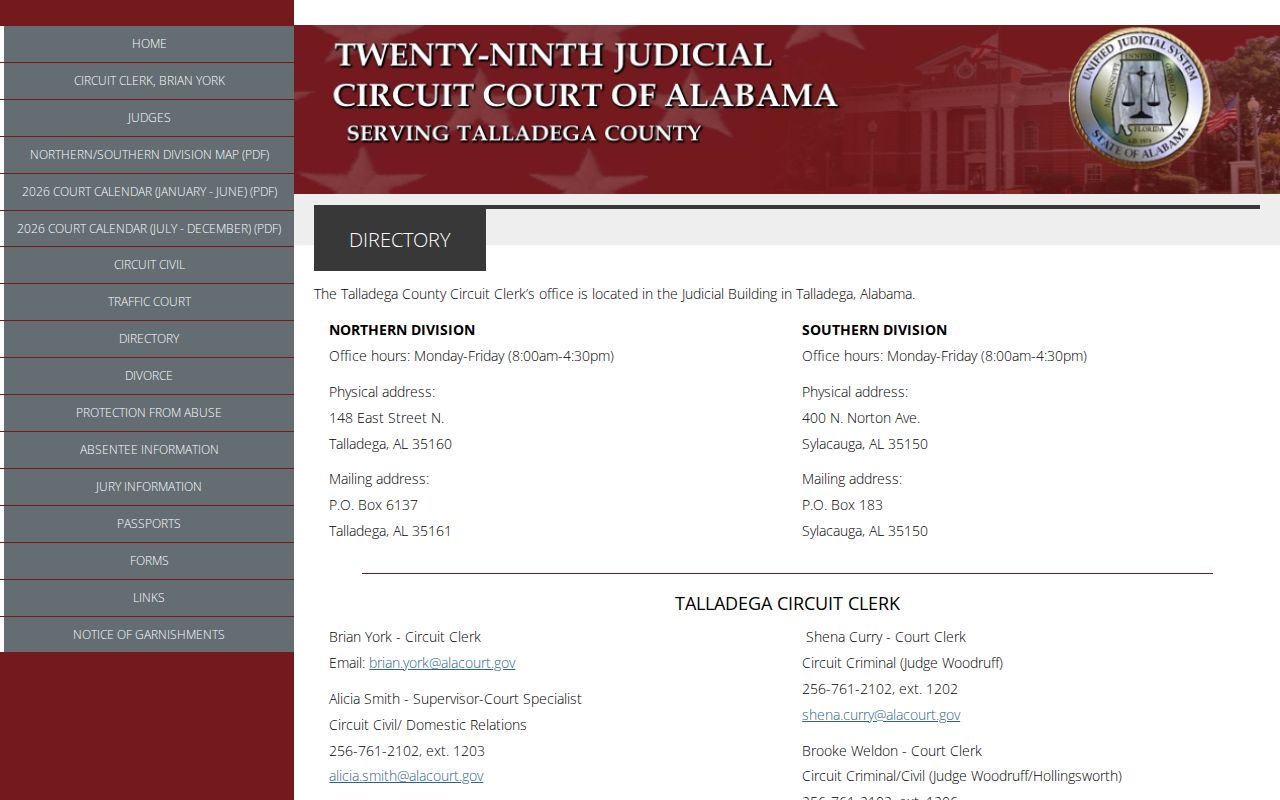 Talladega County warrant and criminal court directory