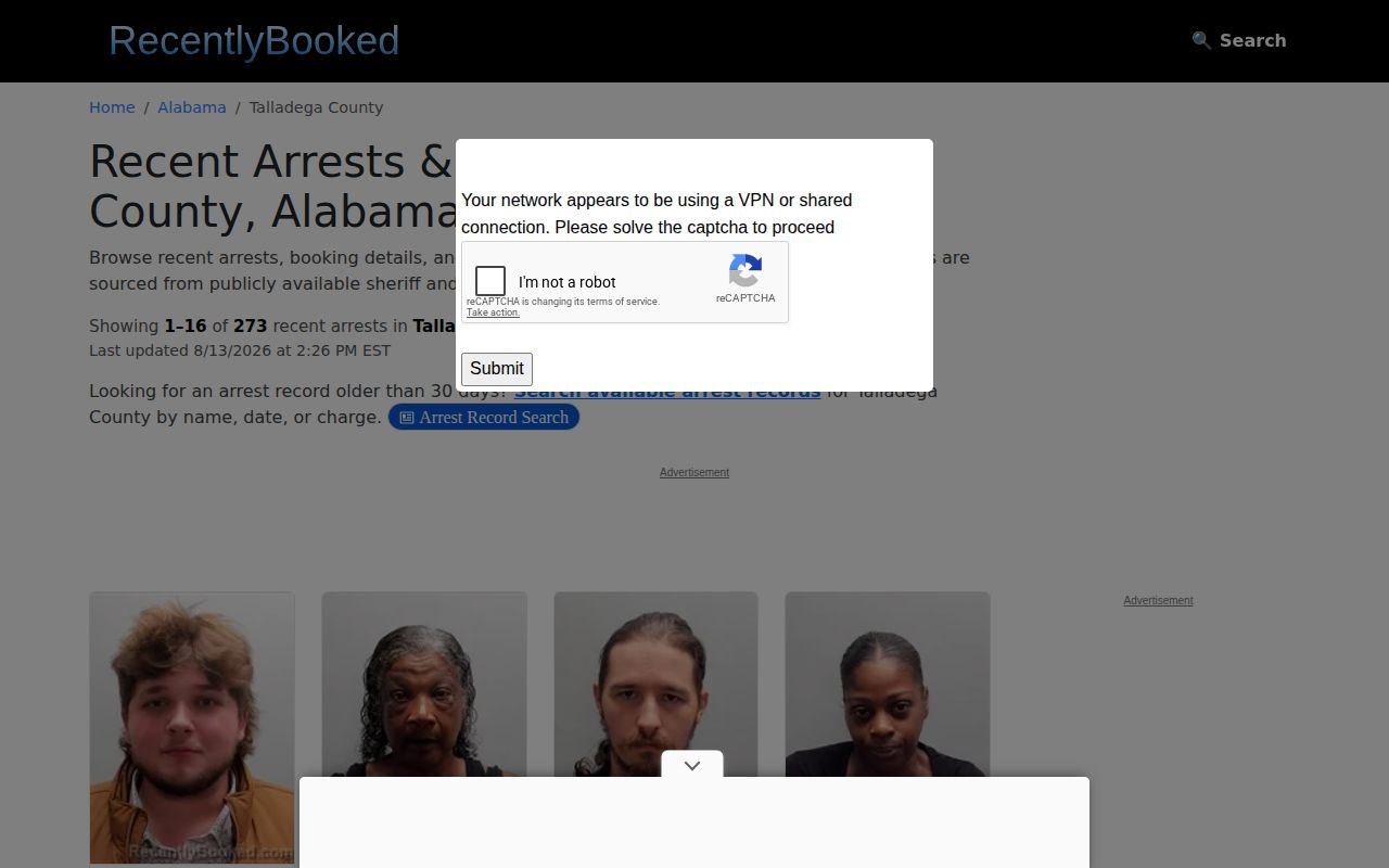 Unofficial Talladega County busted mugshots publisher page